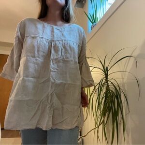Linen smock top. Boho- hi-low hem. Loose fit.